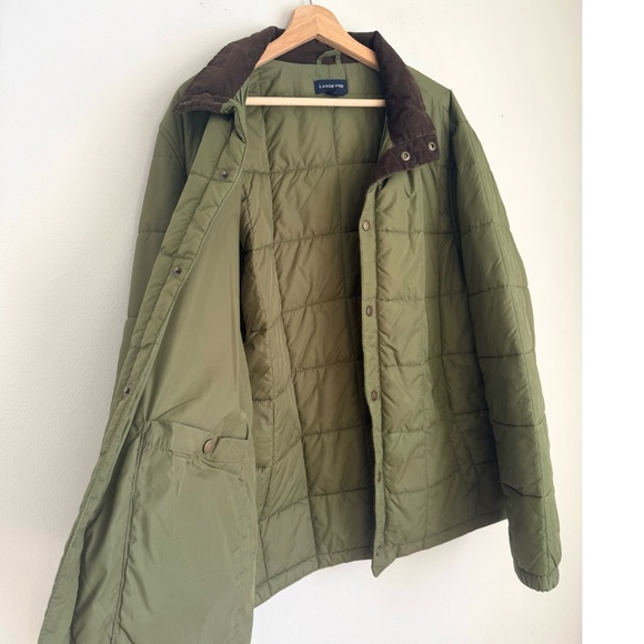 Lands’ End Quilted Insulated Barn Coat Jacket in Olive Green Corduroy Collar - Picture 4 of 7